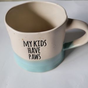Dog Coffee Mug| 'My Kids Have Paws|Colors:Beige, Light Blue, and Brown dots.